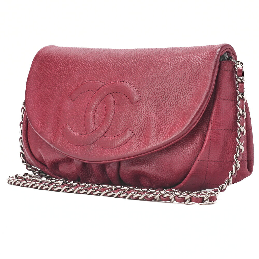 Pre-Owned Shoulder Bag Chain Wallet Caviar Skin Bordeaux Silver-Tone Hardware Pre-Owned
