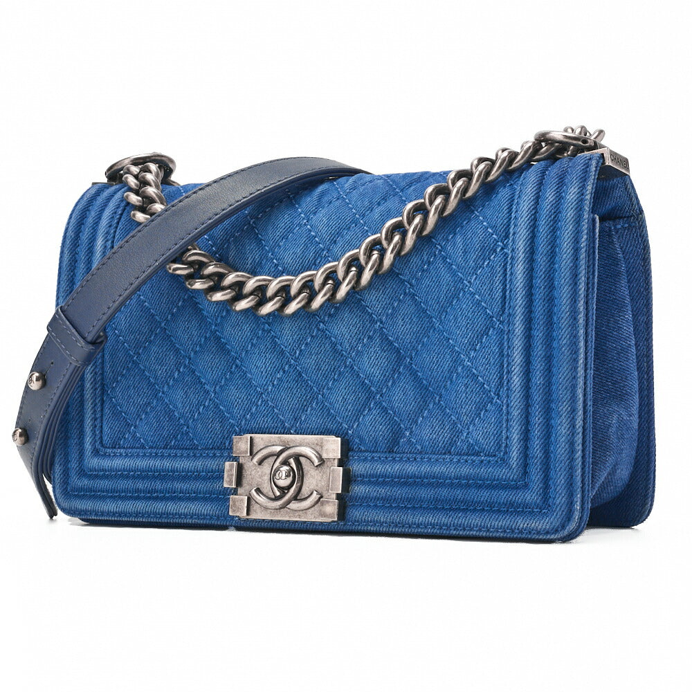 Sac bandoulière d'occasion, garçon, matelassé, denim, bleu, finitions argentées, d'occasion
