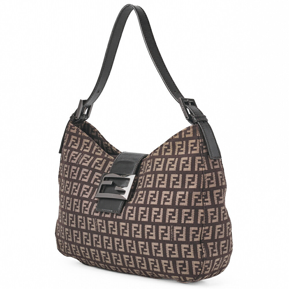 Pre-Owned One Shoulder Bag, Zucchino Canvas, Leather, Brown, Silver-Tone Hardware, Pre-Owned