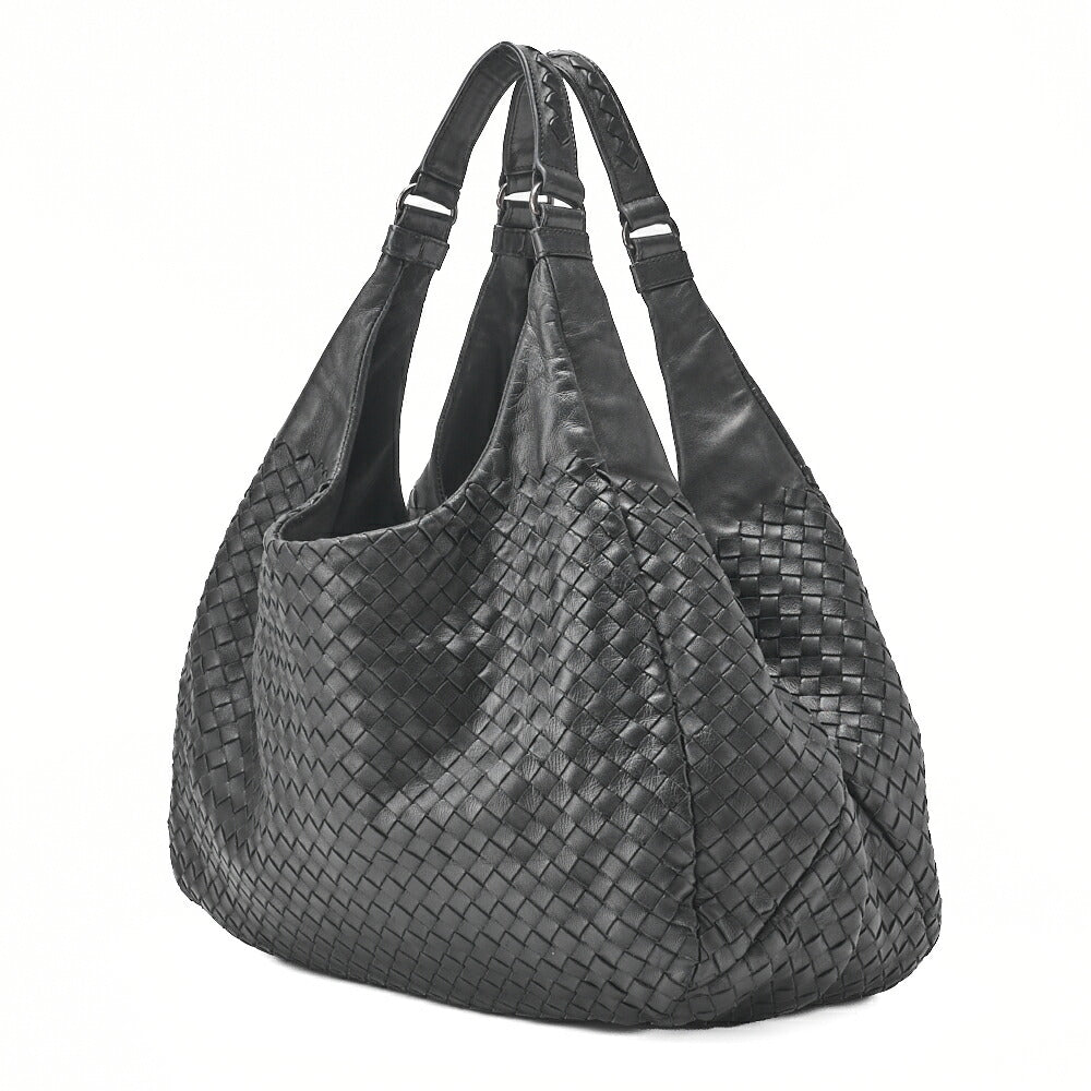 Pre-Owned Veneta Shoulder Tote Bag Intrecciato Lambskin Black Gold-Tone Hardware Pre-Owned