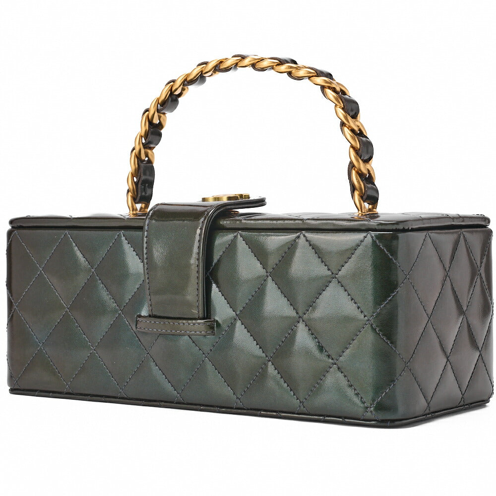 Sac à main Vanity d'occasion, matelassé, cuir caviar, noir, finitions dorées, d'occasion