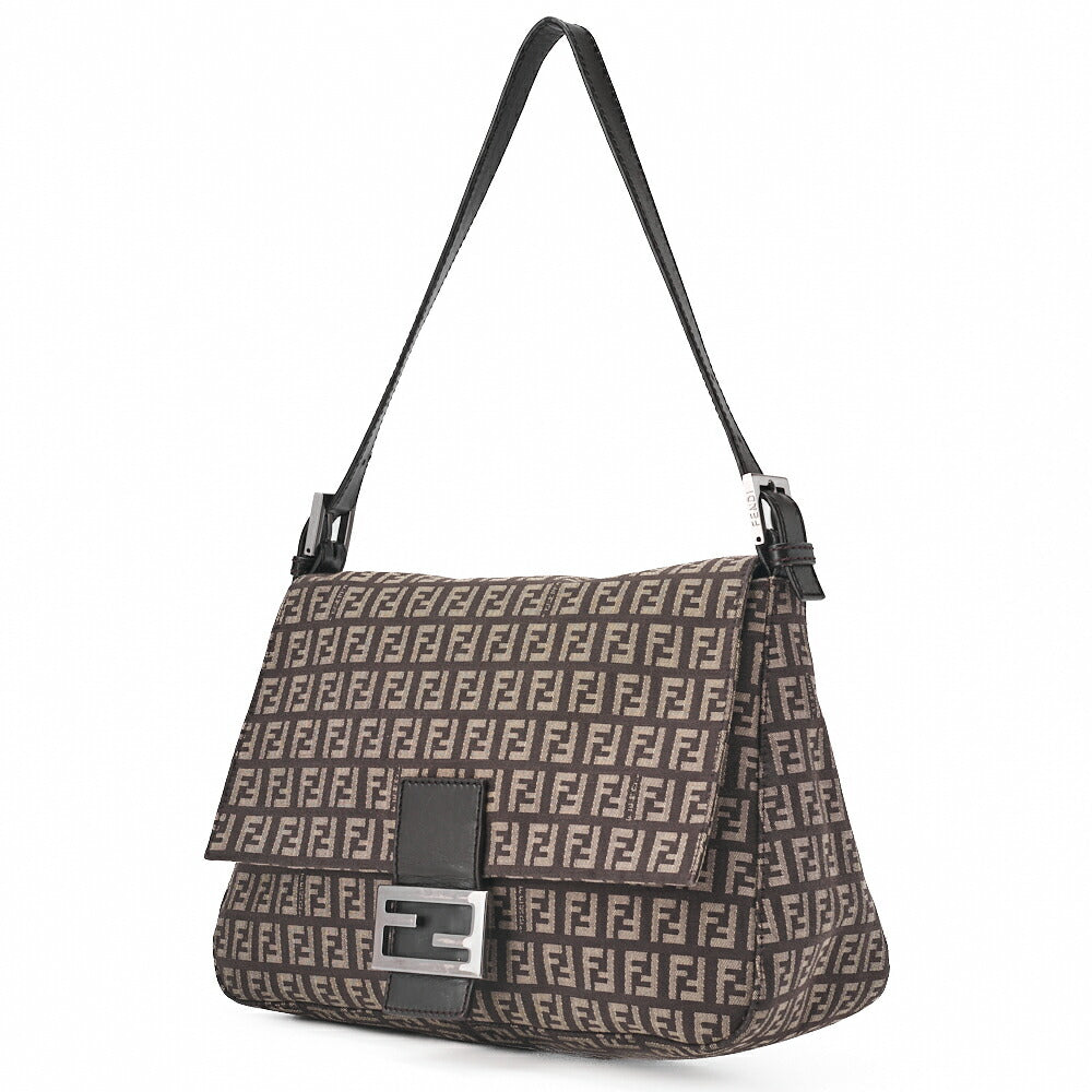 Pre-Owned Shoulder Bag, Zucchino Canvas Leather, Brown, Silver-Tone Hardware, Pre-Owned