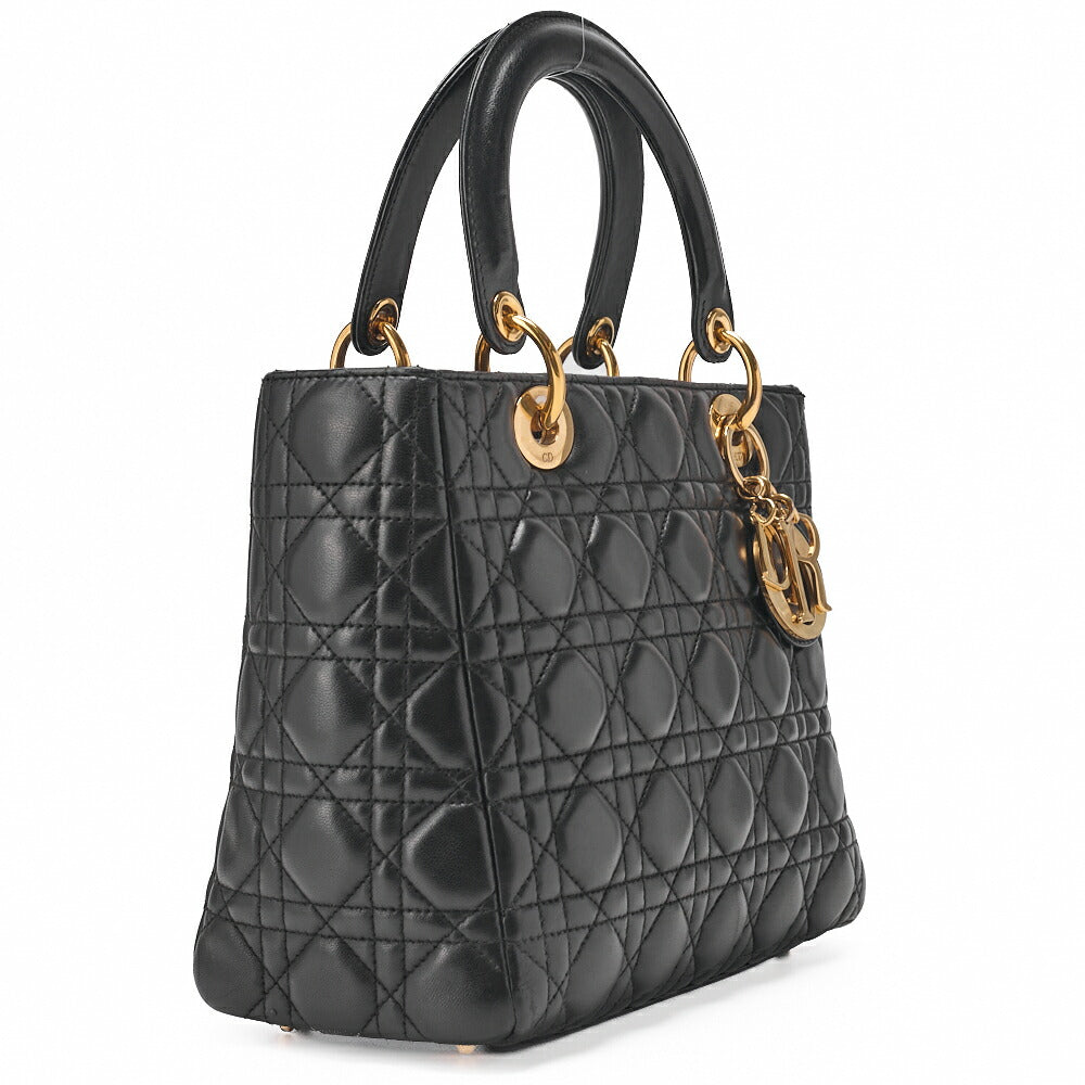 Pre-Owned Lady Handbag Cannage Lambskin Black Gold-Tone Hardware Pre-Owned