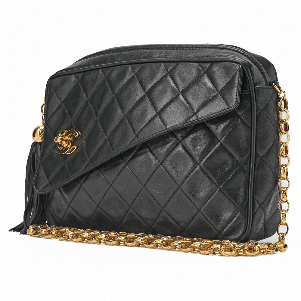 Pre-Owned Shoulder Bag Matelasse Coco Mark Lambskin Black Gold-Tone Hardware Pre-Owned