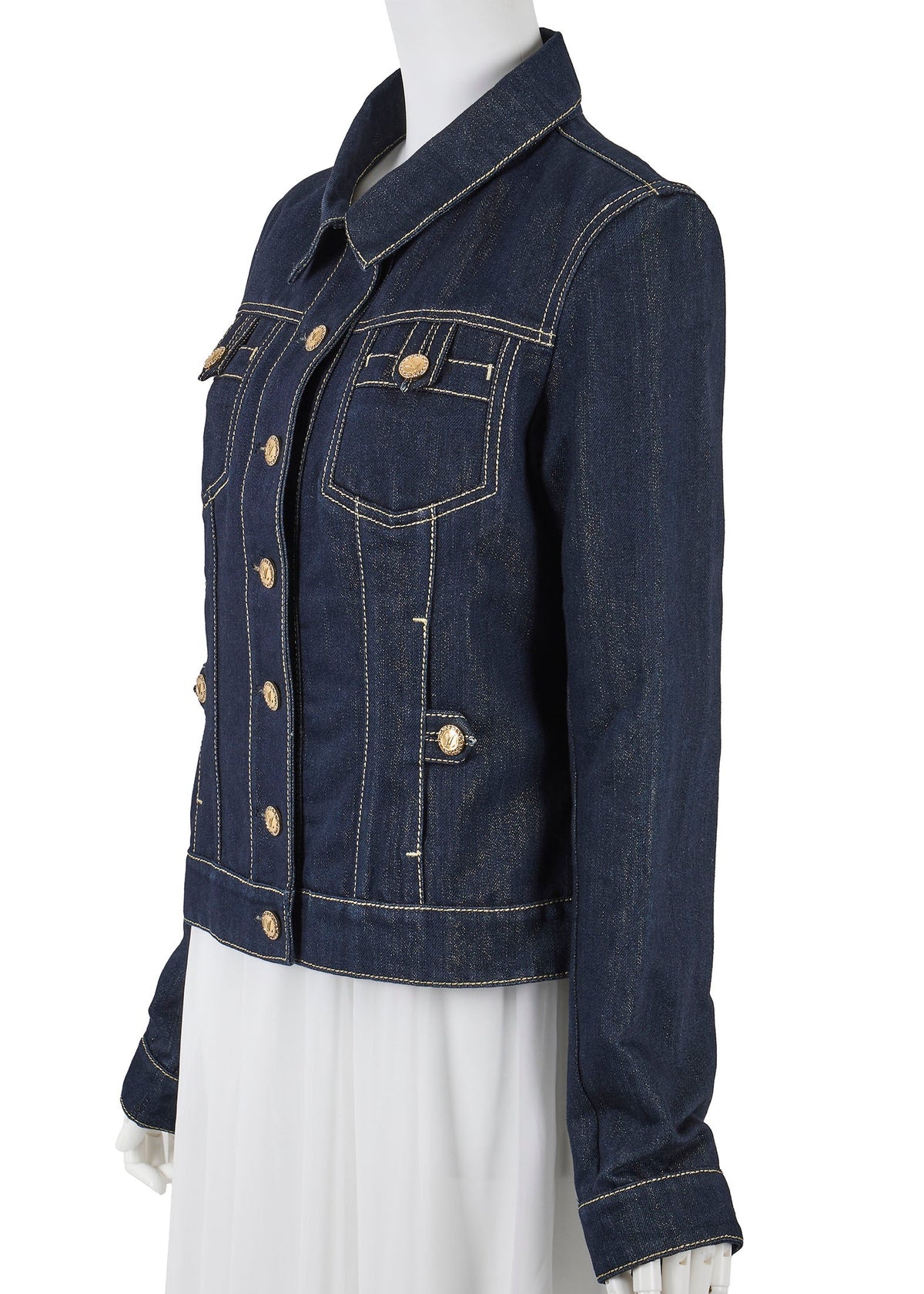 Pre-Owned Vuitton Denim Jacket, Glitter, Cotton Blend, Navy, Silver-Tone Hardware, Pre-Owned
