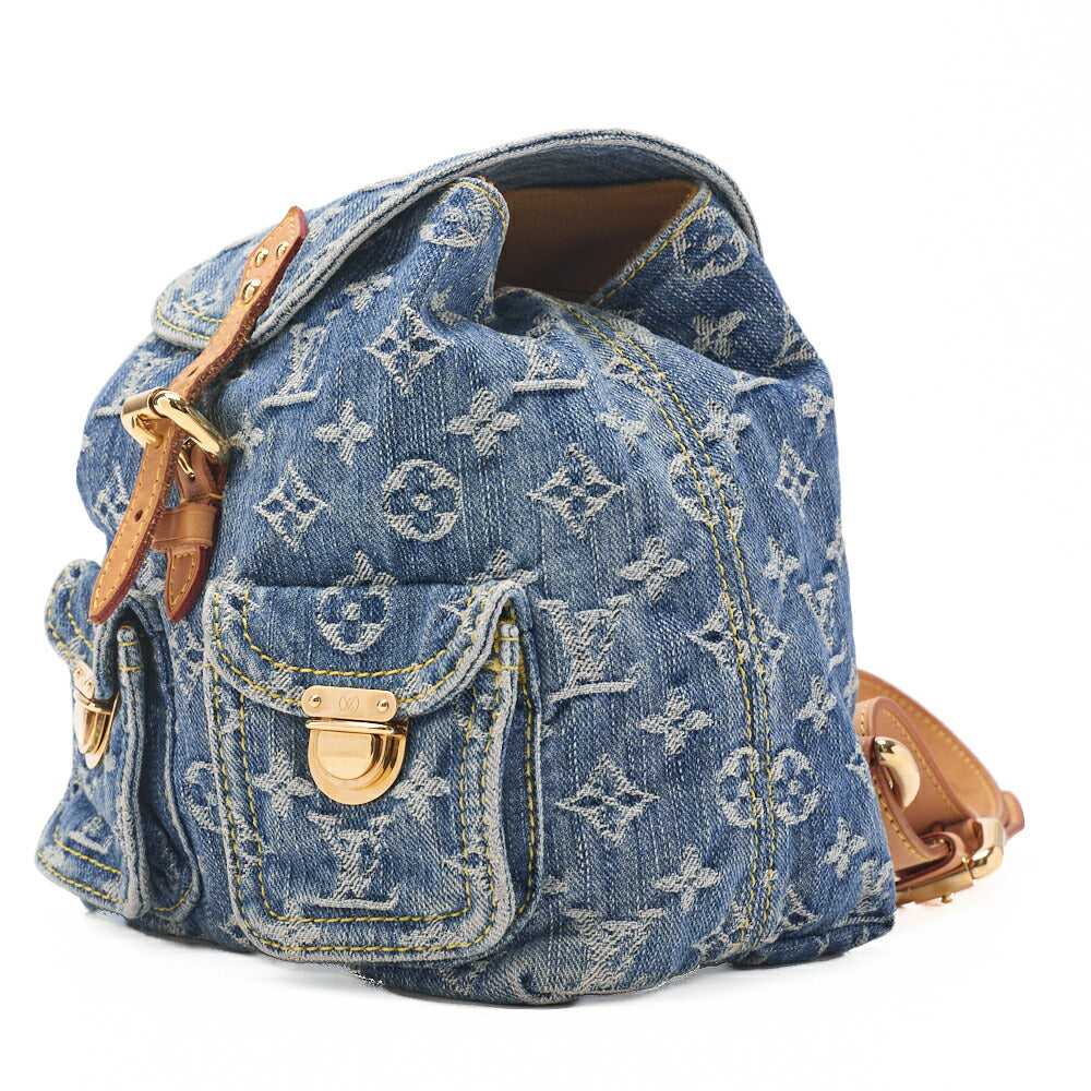 Pre-Owned Vuitton Shoulder Backpack Bag, Monogram Denim, Blue, Gold-Tone Hardware, Pre-Owned