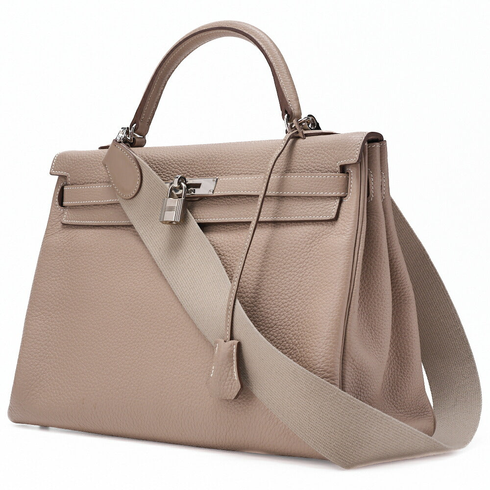 Gebrauchte Kelly 35 Handtasche 2WAY Tryon Clemence Leder Argile Silberfarbene Hardware Gebraucht