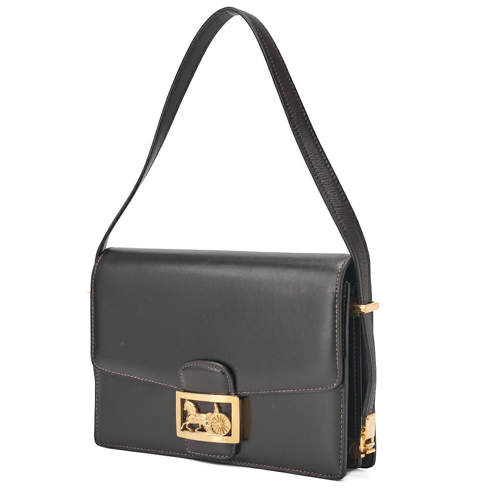 Pre-Owned Shoulder Bag Carriage Calfskin Brown Gold-Tone Hardware Pre-Owned