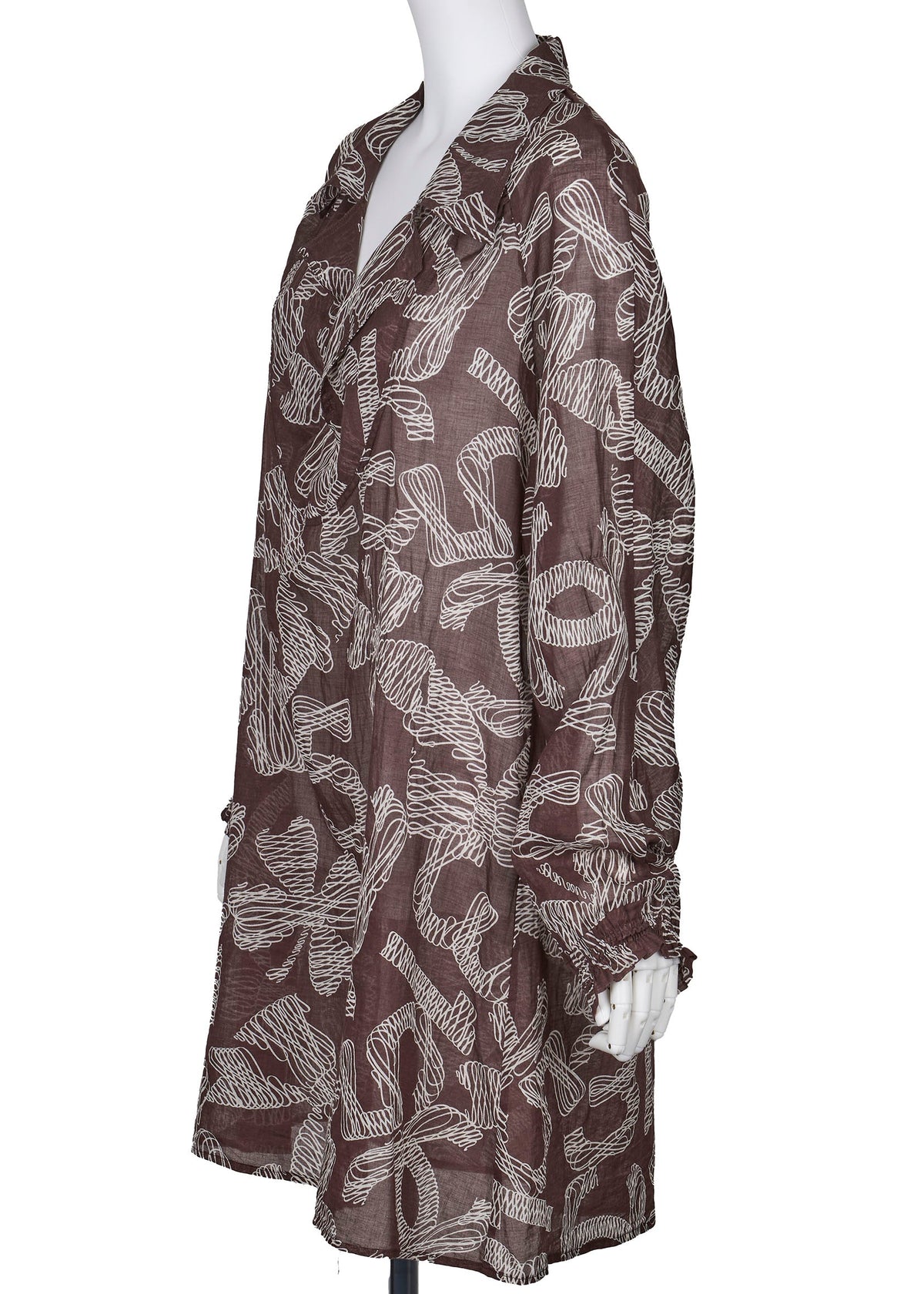Pre-Owned Long Sleeve Blouse, Coco Mark Ribbon, 100% Cotton, Brown, Gold-Tone Hardware, Pre-Owned