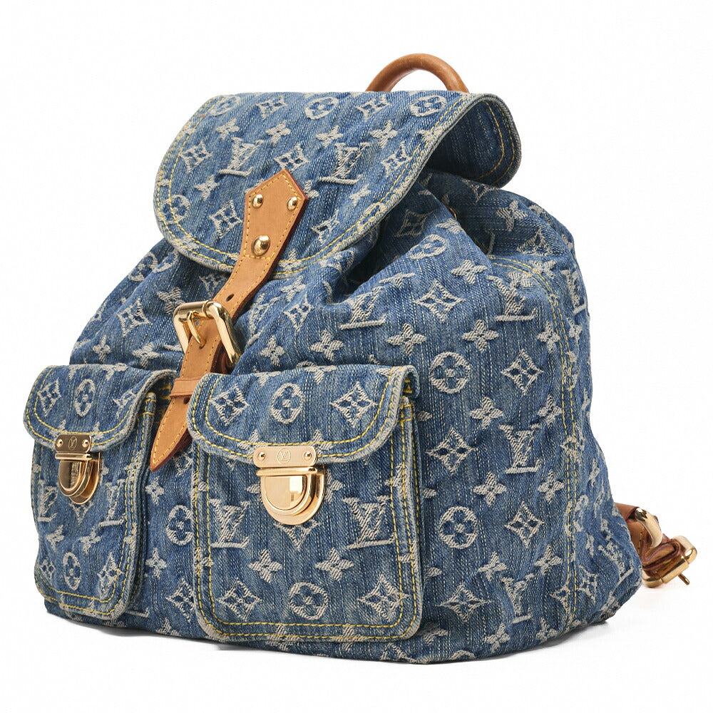 Pre-Owned Vuitton Shoulder Backpack Bag, Monogram Denim, Blue, Gold-Tone Hardware, Pre-Owned