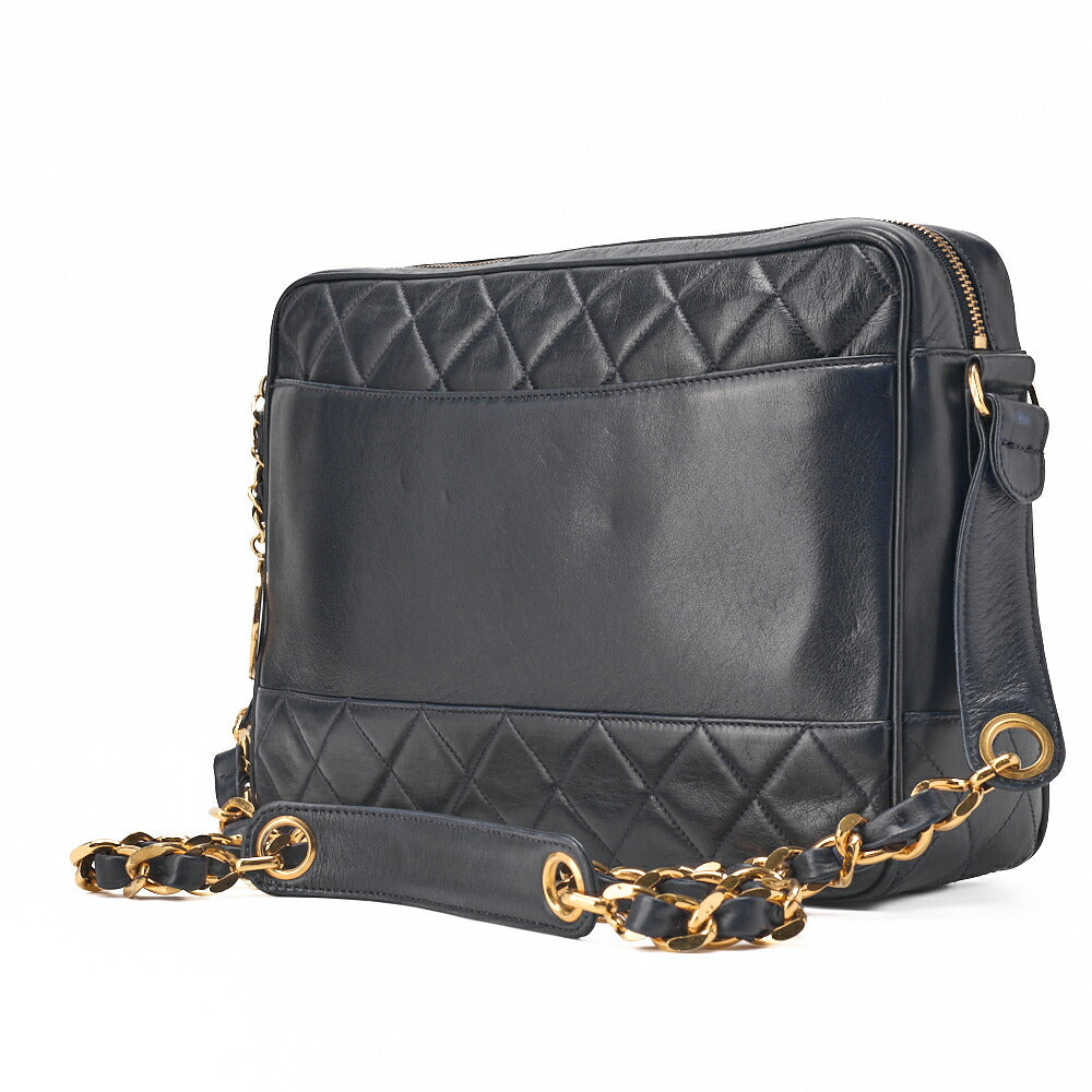 Pre-Owned Shoulder Bag Matelasse Circle Coco Charm Lambskin Navy Gold-Tone Hardware Pre-Owned