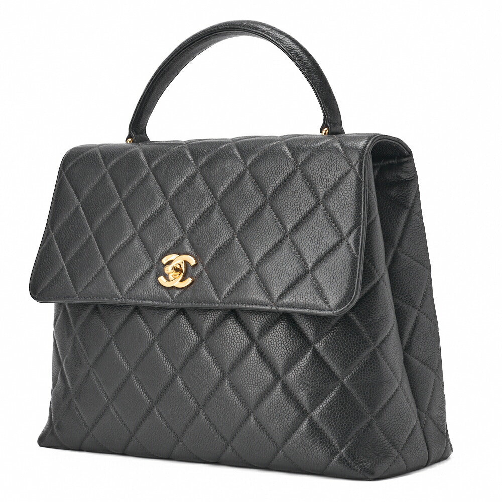Pre-Owned Handbag Matelasse Turn Lock Caviar Skin Black Gold-Tone Hardware Pre-Owned