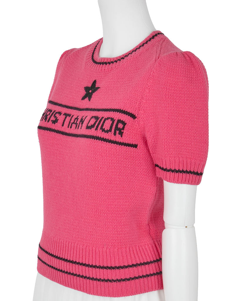 Pre-Owned T-Shirt, Short Sleeve, Cut-and-Sew, Wool Cashmere Blend, Pink, Silver-Tone Hardware, Pre-Owned