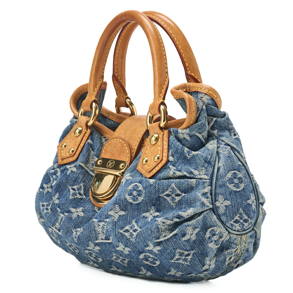 Pre-Owned Vuitton Handbag Pleaty Monogram Denim Blue Gold-Tone Hardware Pre-Owned