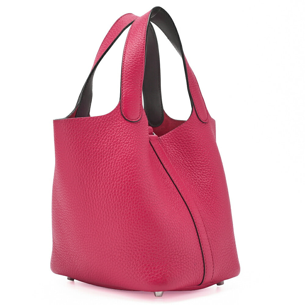 Pre-Owned Picotin Lock PM Handbag Tryon Clemence Framboise Rouge, Silver-Tone Hardware, Pre-Owned
