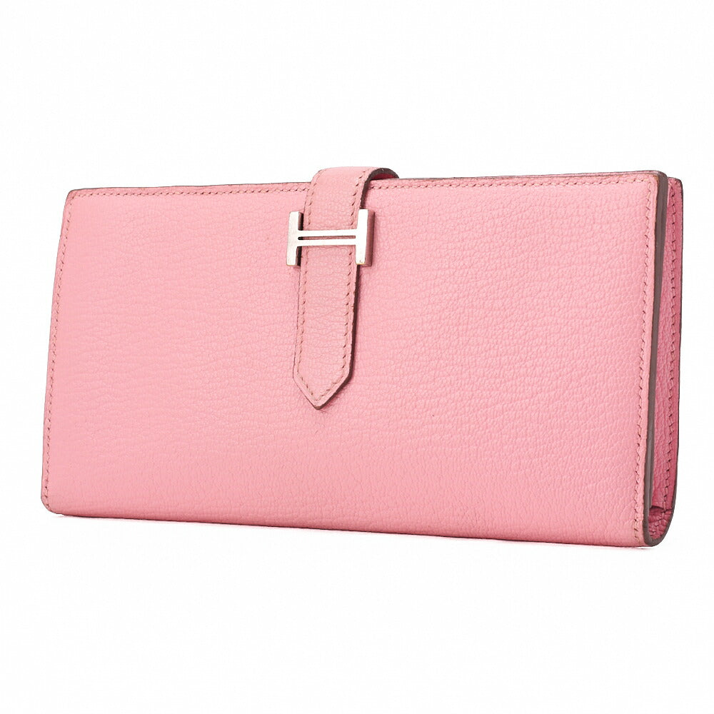 Pre-Owned Bearn Soufflet Bi-fold Long Wallet Chèvre Rose Confetti Silver-Tone Hardware Pre-Owned
