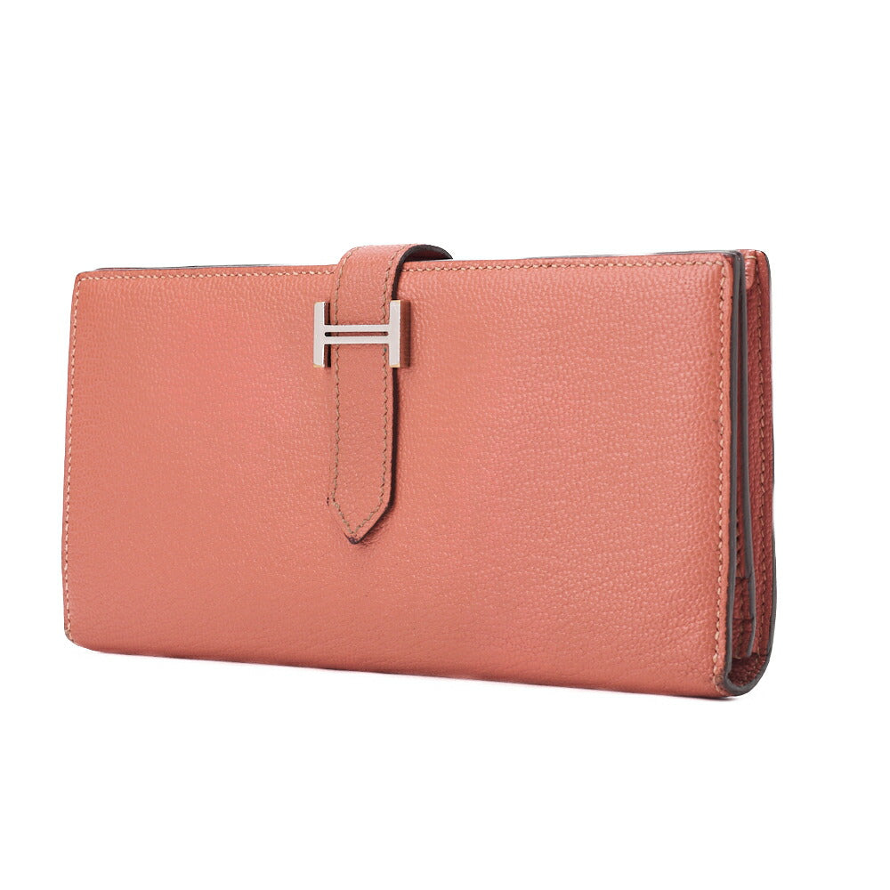 Pre-Owned Bearn Soufflet Bi-fold Long Wallet Chèvre Crevette Silver-Tone Hardware Pre-Owned