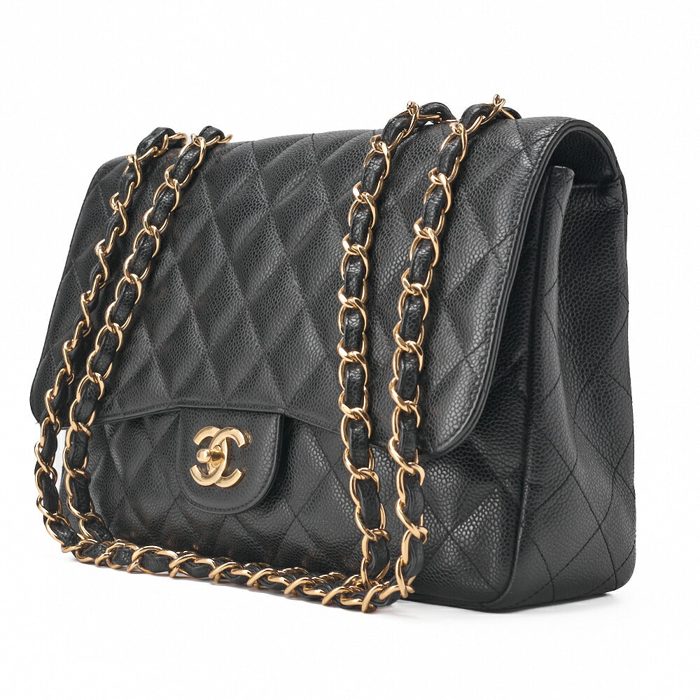 Sac bandoulière chaîne d'occasion Deca Matelasse Caviar Skin Noir Quincaillerie dorée