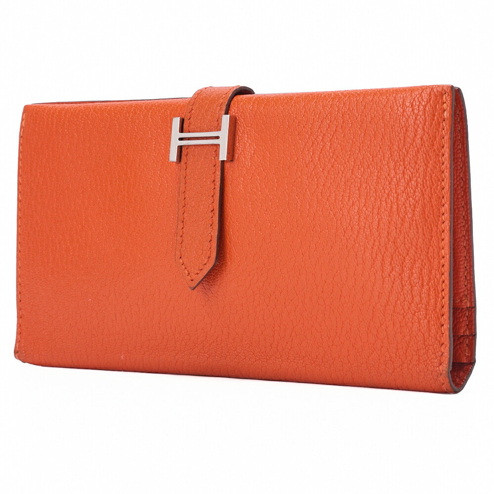 Pre-Owned Bairn Classic Bi-Fold Long Wallet, Chèvre, Orange, Silver-Tone Hardware, Pre-Owned