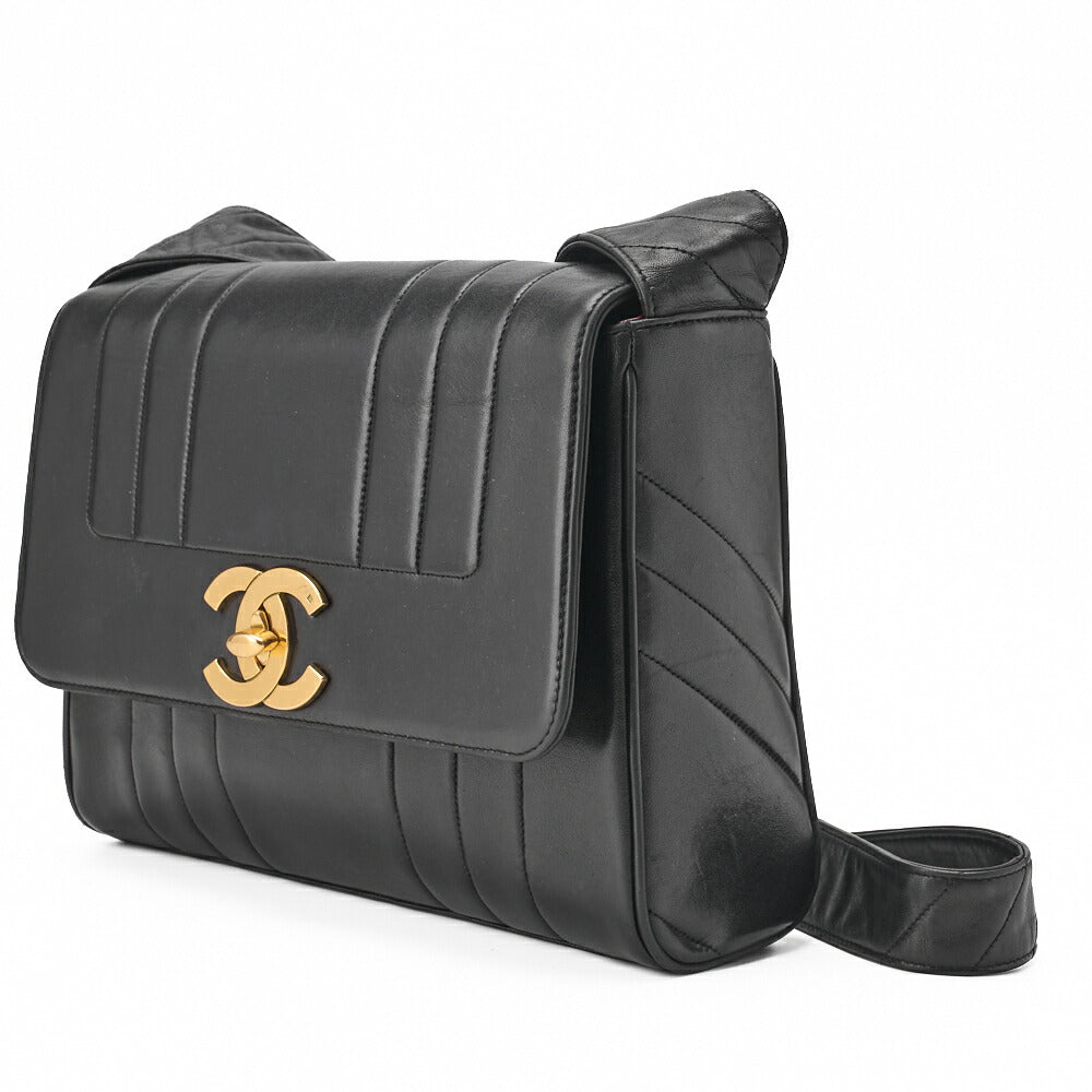 Sac bandoulière d'occasion, Mademoiselle Deca Coco, cuir d'agneau, noir, finitions dorées, d'occasion