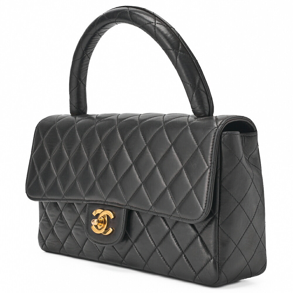 Sac à main d'occasion Matelasse Coco Poignée en cuir d'agneau Noir Quincaillerie dorée D'occasion