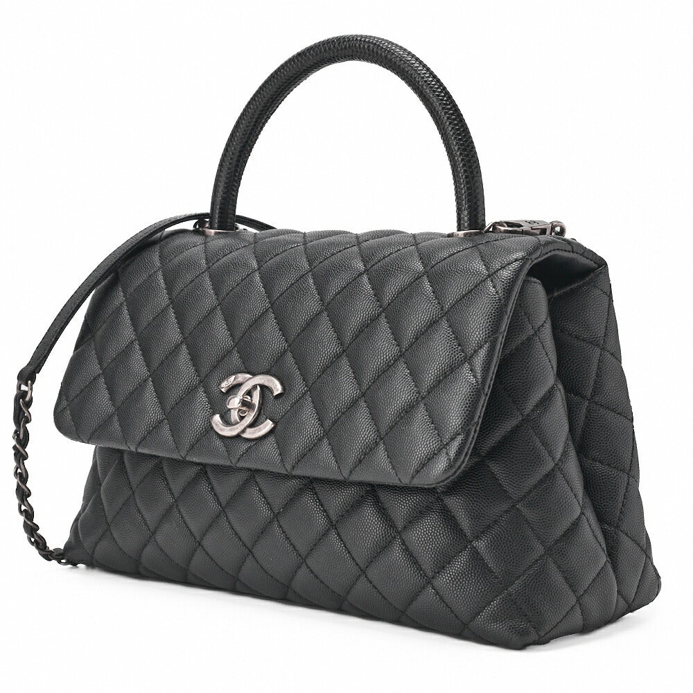 Pre-Owned Shoulder Bag Matelasse Coco Handle 2WAY Caviar Skin Black Silver-Tone Hardware Pre-Owned