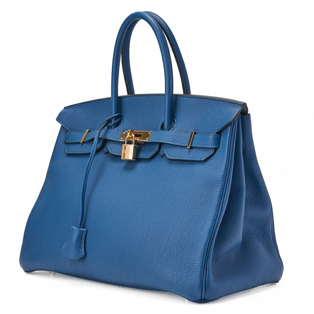 Pre-Owned Birkin 35 Handbag Tryon Clément Leather Blue Izmir Gold-Tone Hardware Pre-Owned