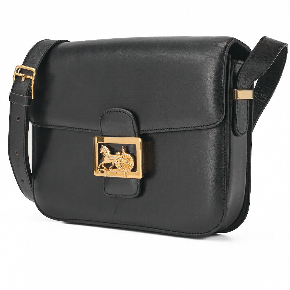 Pre-Owned Shoulder Bag Carriage Calfskin Black Gold-Tone Hardware Pre-Owned