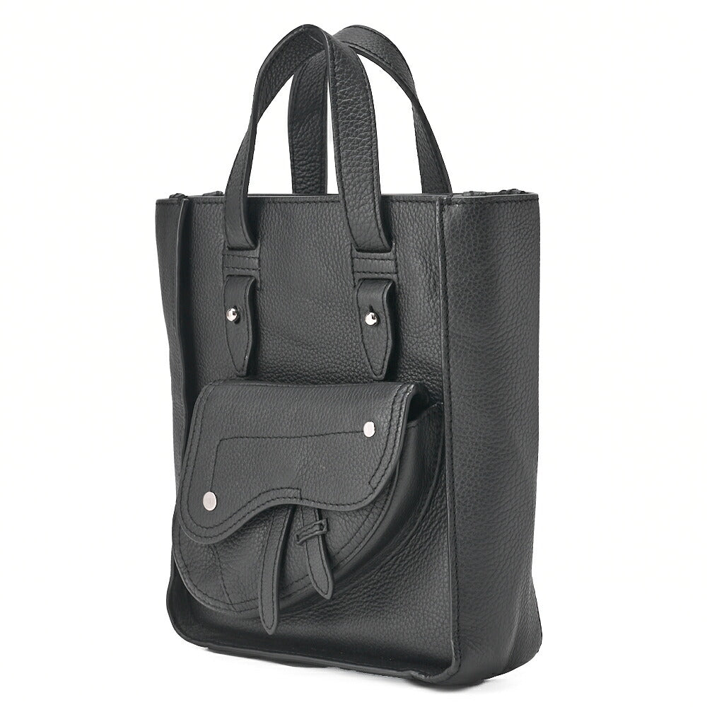 Pre-Owned Homme Saddle Handbag Mini, Leather, Black, Silver-Tone Hardware, Pre-Owned