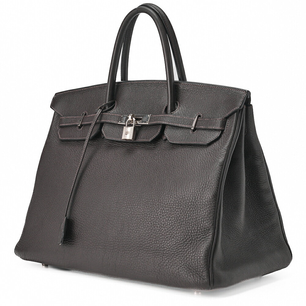 Pre-Owned Birkin 40 Handbag Tryon Clemence Brown Silver-Tone Hardware Pre-Owned