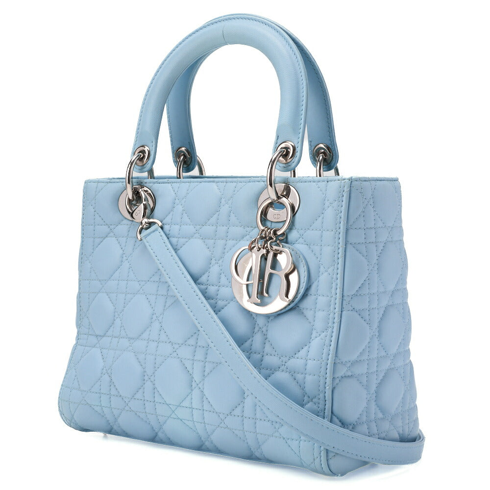 Pre-Owned Lady Cannage 2WAY Handbag Lambskin Light Blue Silver-Tone Hardware Pre-Owned