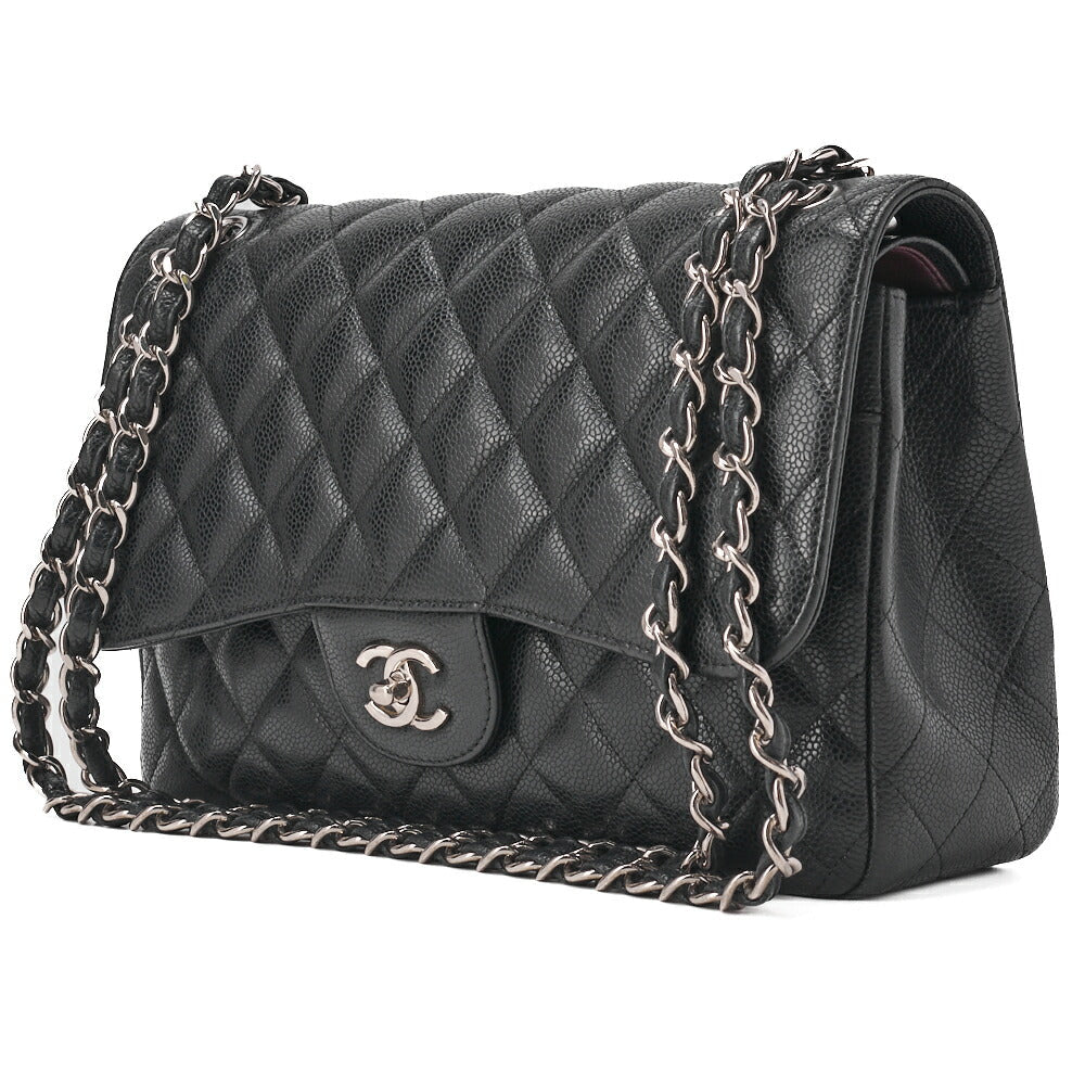 Sac bandoulière chaîne d'occasion Deca Matelasse Caviar Skin Noir Quincaillerie argentée D'occasion