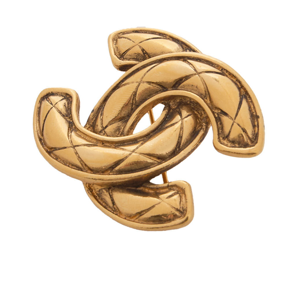 Pre-Owned Brooch, Coco Mark, Matelasse, Gold Plated, Gold, Gold-Tone Hardware, Pre-Owned