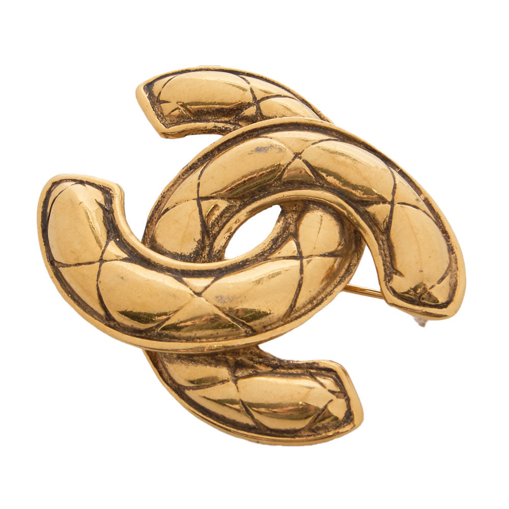 Pre-Owned Brooch, Coco Mark, Matelasse, Gold Plated, Gold, Gold-Tone Hardware, Pre-Owned