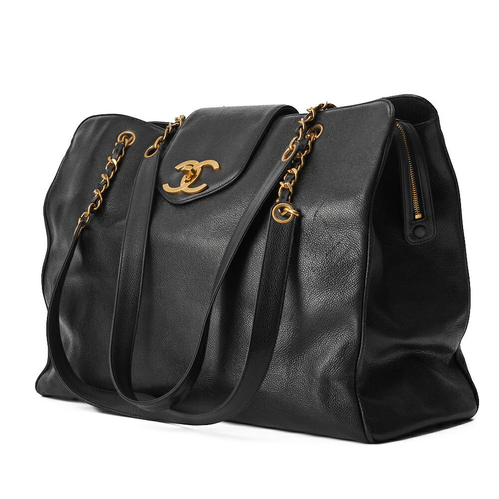 Sac à bandoulière d'occasion Supermodel Double Chain Shoulder Caviar Skin Noir Quincaillerie dorée D'occasion