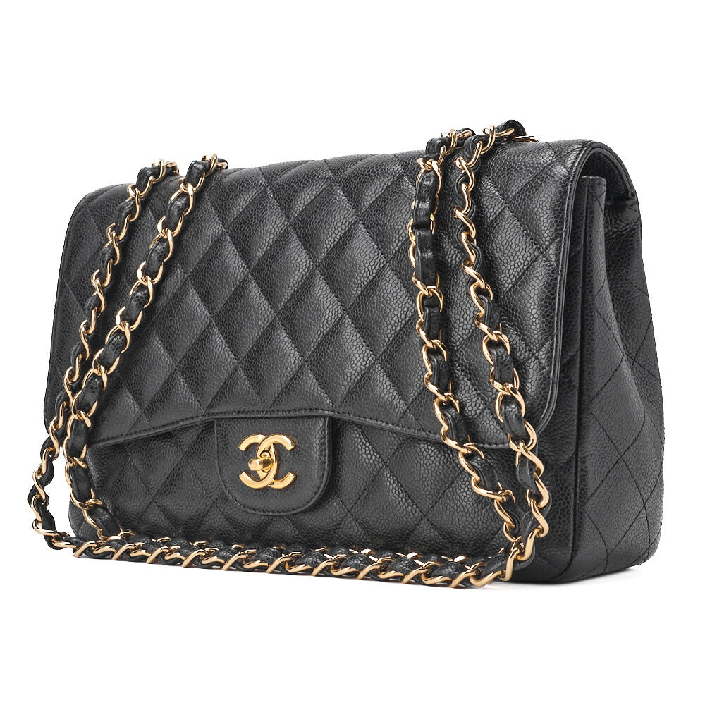 Sac à bandoulière chaîne d'occasion grand matelassé en cuir caviar noir et métal argenté