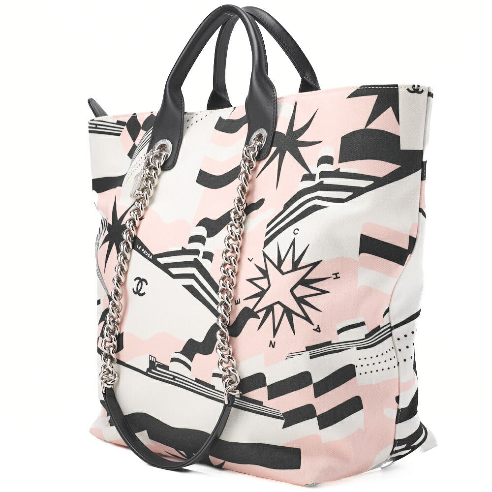 Sac fourre-tout à bandoulière Cruise Line Coco Charm en toile multicolore avec accessoires argentés d'occasion