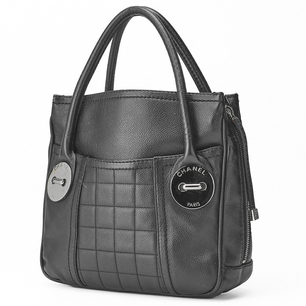 Pre-Owned Handbag Chocolate Bar Logo Caviar Skin Black Silver-Tone Hardware Pre-Owned