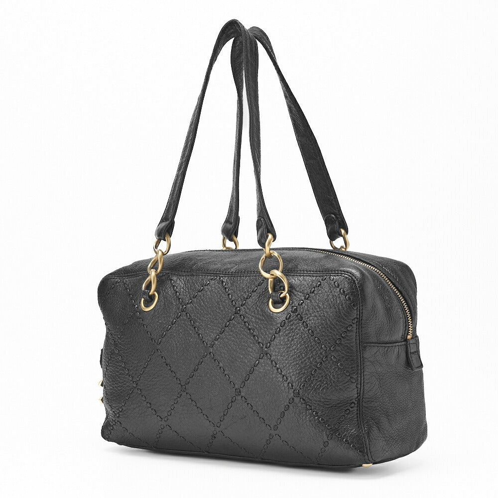 Pre-Owned Shoulder Bag Ultra Stitch Chain Tote Leather Black Gold-Tone Hardware Pre-Owned