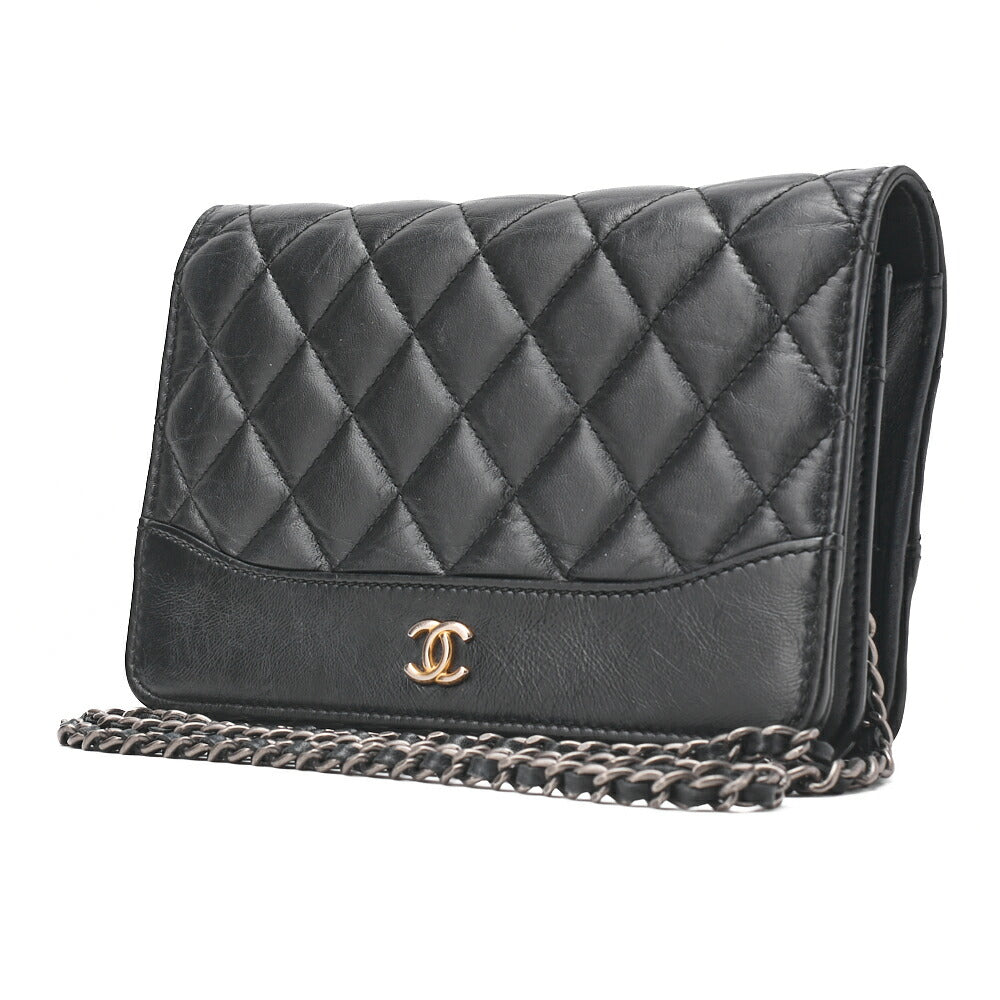 Pre-Owned Chain Wallet Matelasse Vintage Calf Black Gold-Tone Hardware Pre-Owned