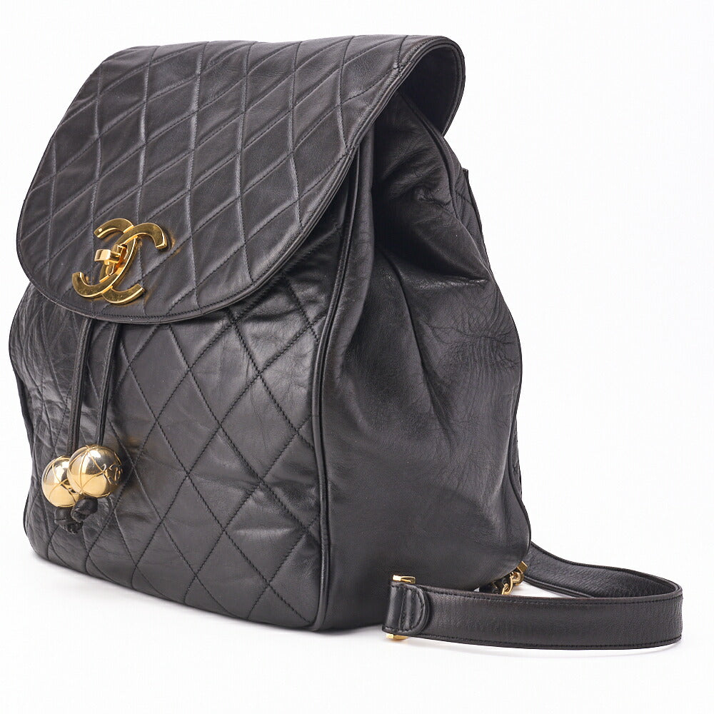 Pre-Owned Shoulder Backpack Bag Matelasse Lambskin Black Gold-Tone Hardware Pre-Owned