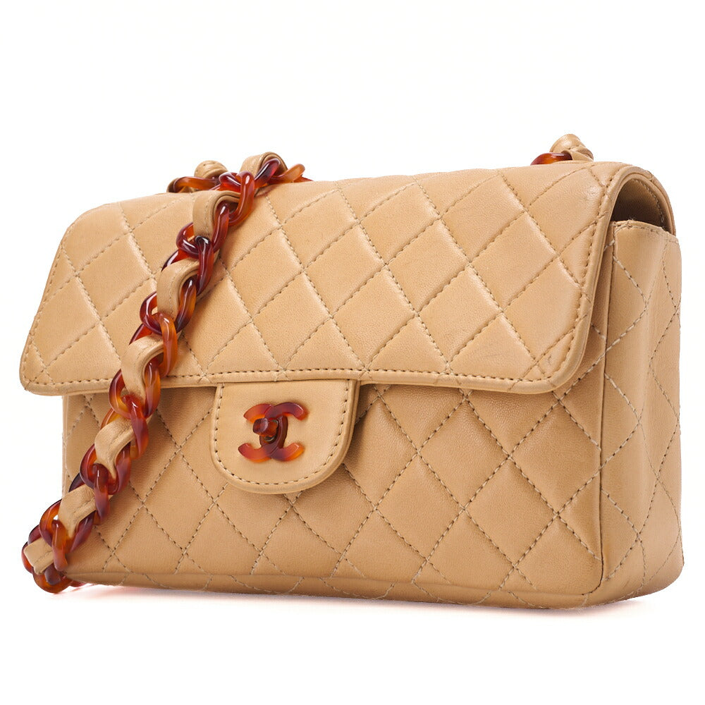 Pre-Owned Shoulder Bag Matelasse Lambskin Tortoiseshell Pattern Beige Gold-Tone Hardware Pre-Owned