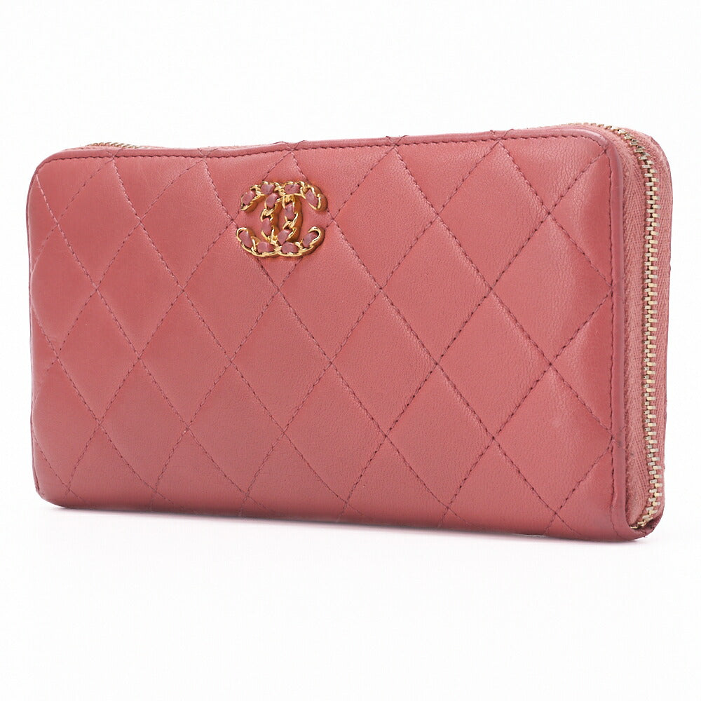 Pre-Owned Wallet, Matelasse, Lambskin, Pink, Gold-Tone Hardware, Pre-Owned