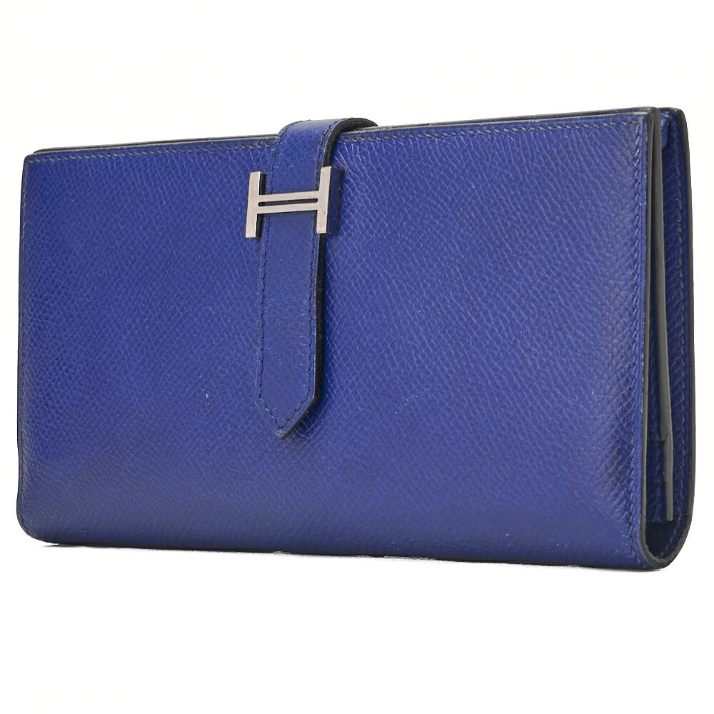 Pre-Owned Bearn Soufflet Bi-fold Long Wallet Epson Blue Electric Gold-Tone Hardware Pre-Owned