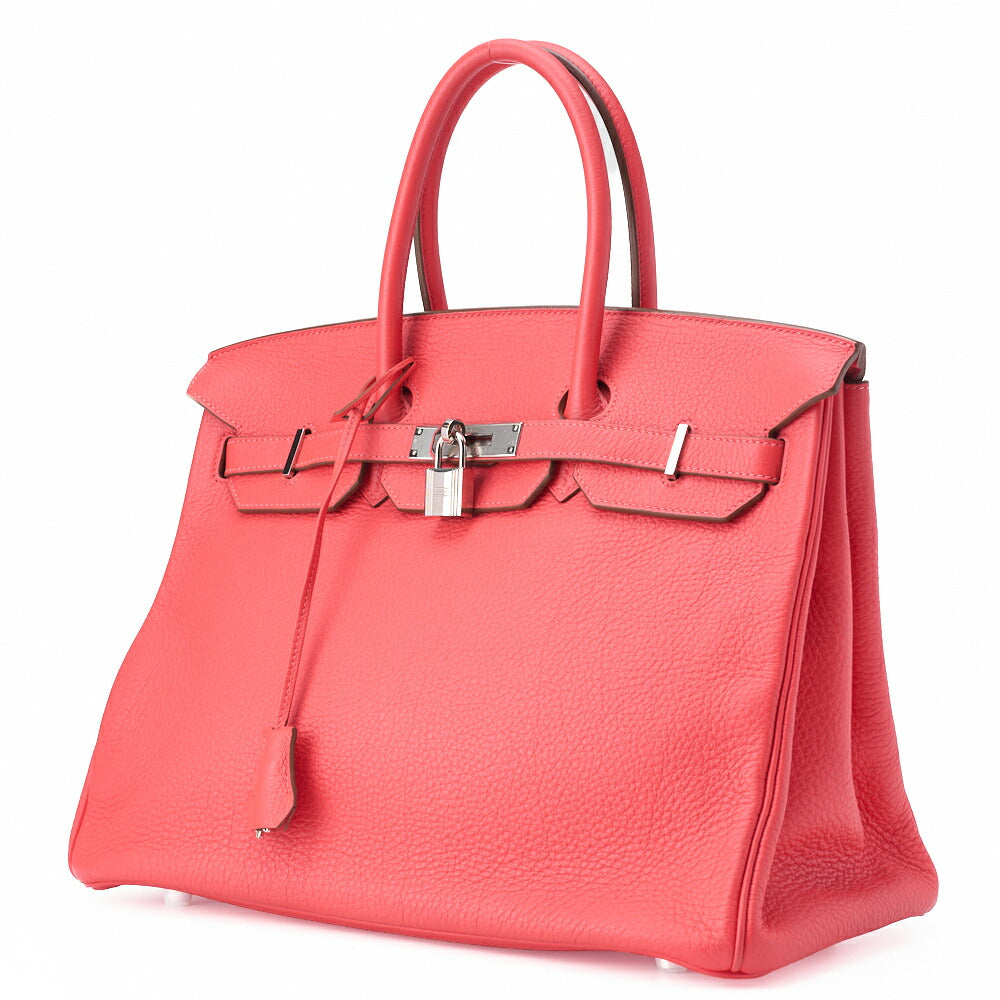 Pre-Owned Birkin 35 Handbag Tryon Clemence Rouge Pivoine Silver-Tone Hardware Pre-Owned
