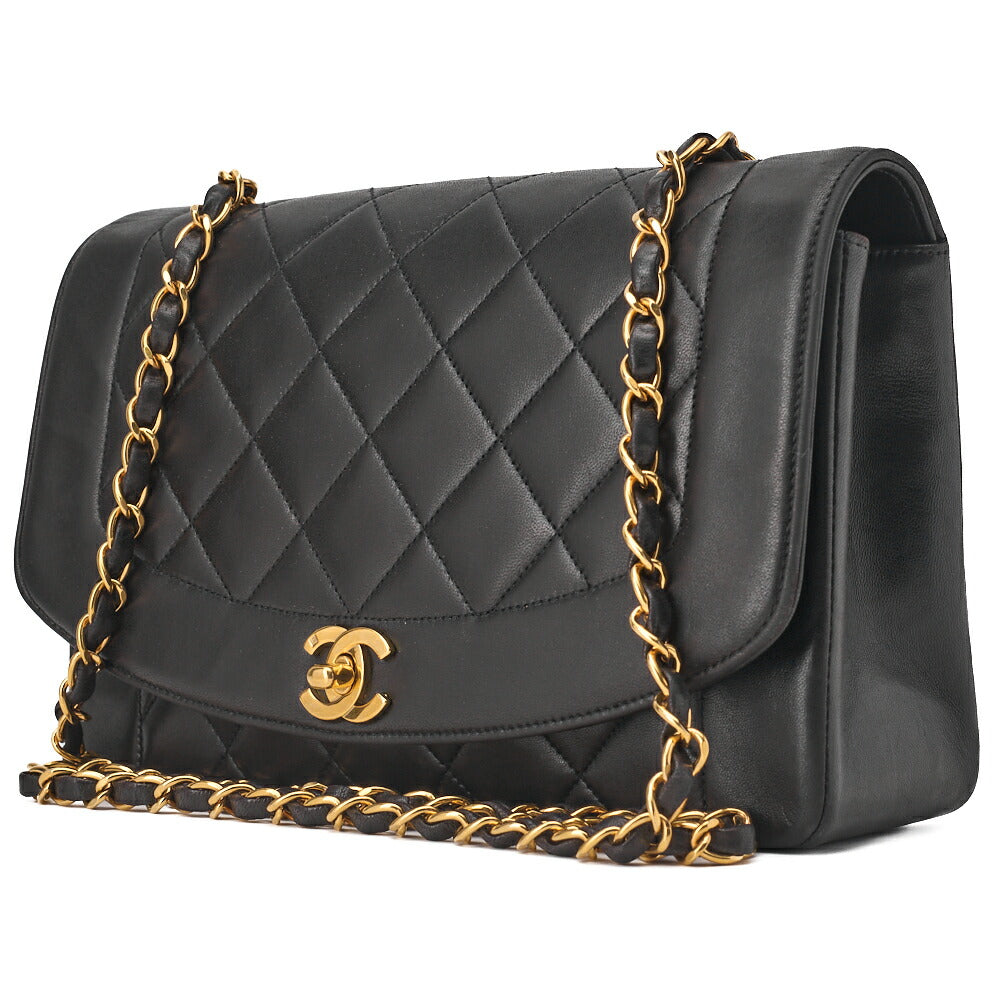 Pre-Owned Shoulder Bag, Matelasse, Lambskin, Black, Gold-Tone Hardware, Pre-Owned