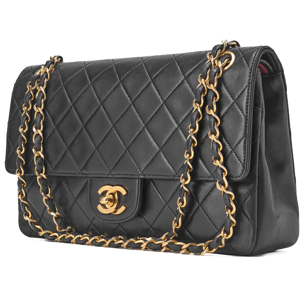 Pre-Owned Chain Shoulder Bag, Matelasse, Lambskin, Black, Gold-Tone Hardware, Pre-Owned