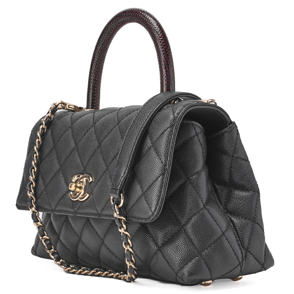 Gebrauchte Umhängetasche Handtasche Matelasse Coco Handle 2WAY Caviar Skin Schwarz Goldfarbene Hardware Gebraucht
