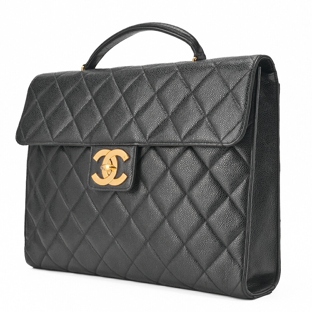 Pre-Owned Handbag Matelasse Turn Lock Caviar Leather Black Gold-Tone Hardware Pre-Owned
