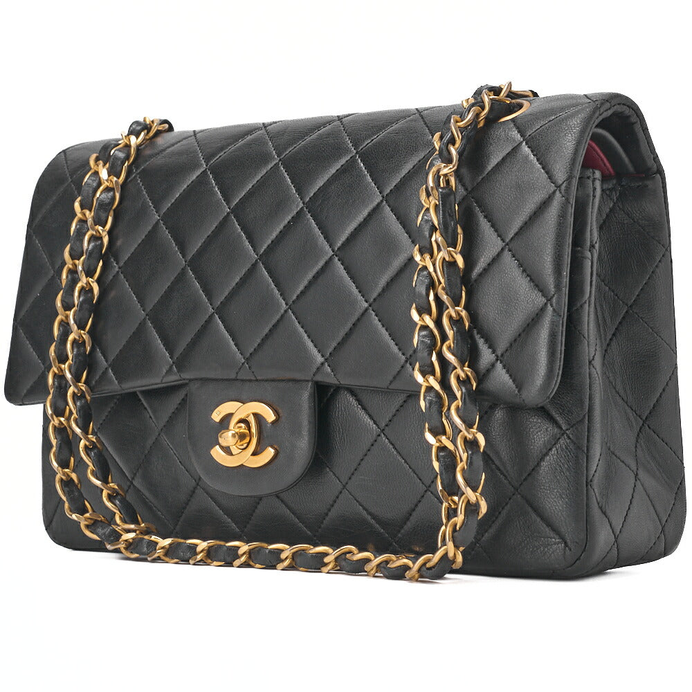 Pre-Owned Shoulder Bag Matlasse Double Flap 25cm Chain Shoulder Lambskin Black Gold-Tone Hardware, Pre-Owned